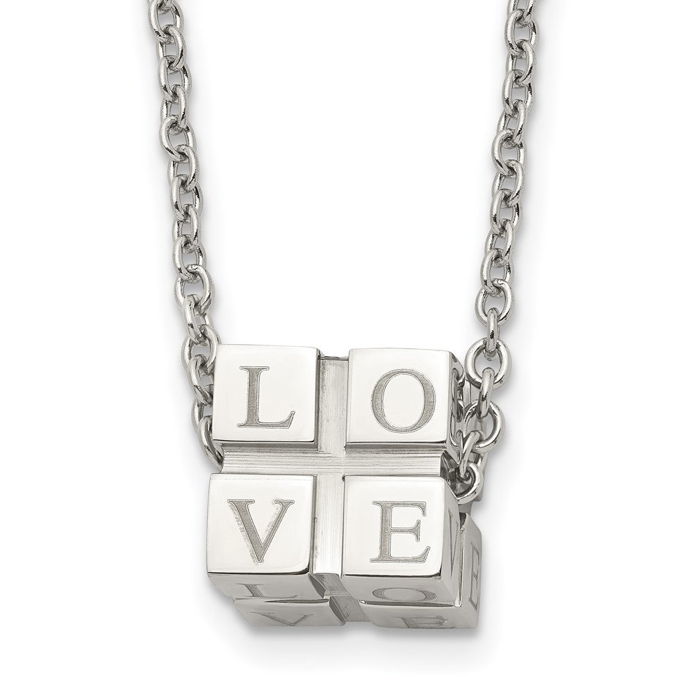 Chisel Stainless Steel Polished LOVE Blocks on a 18.5 inch Cable Chain Necklace, 18.5 x 11.5 mm