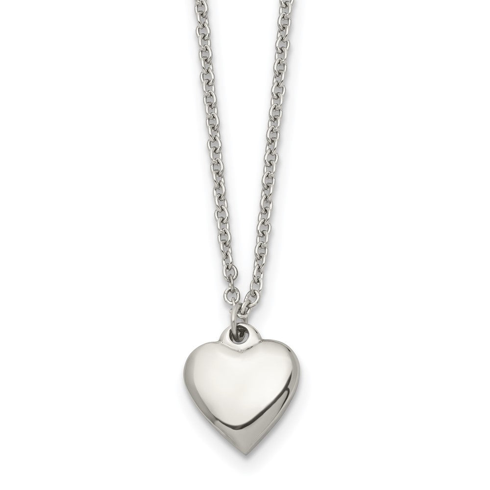 Chisel Stainless Steel Polished Heart on a 16.25 inch Cable Chain with a 1.5 inch Extension Necklace, 16.25 x 10 mm