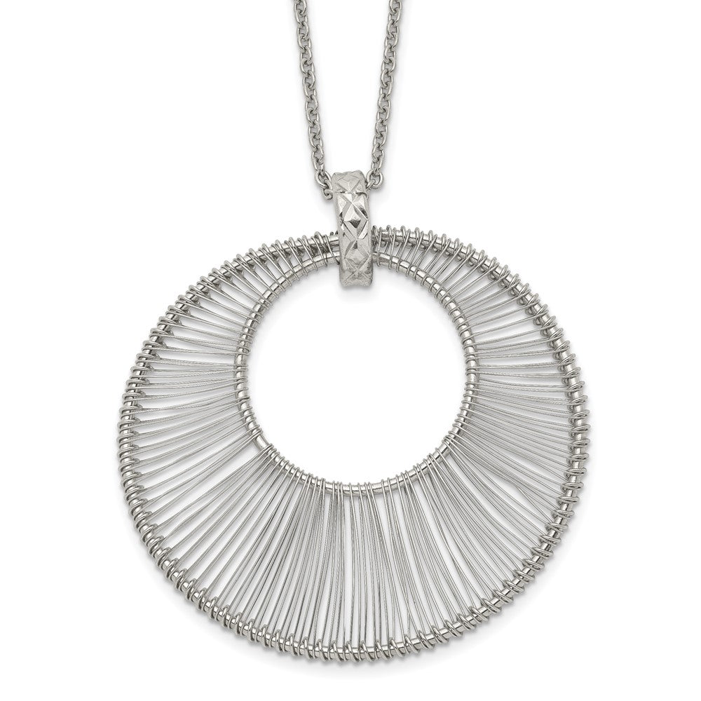 Stainless Steel Polished Wire Circle 16.5in w/2in ext Necklace, 16.5 mm