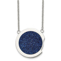 Stainless Steel Polished with Blue Druzy Stone 17.75in Necklace, 17.75 mm