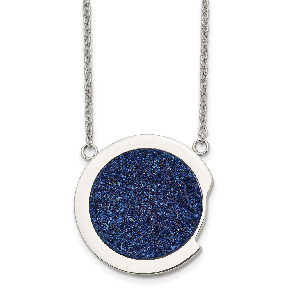 Stainless Steel Polished with Blue Druzy Stone 17.75in Necklace, 17.75 mm