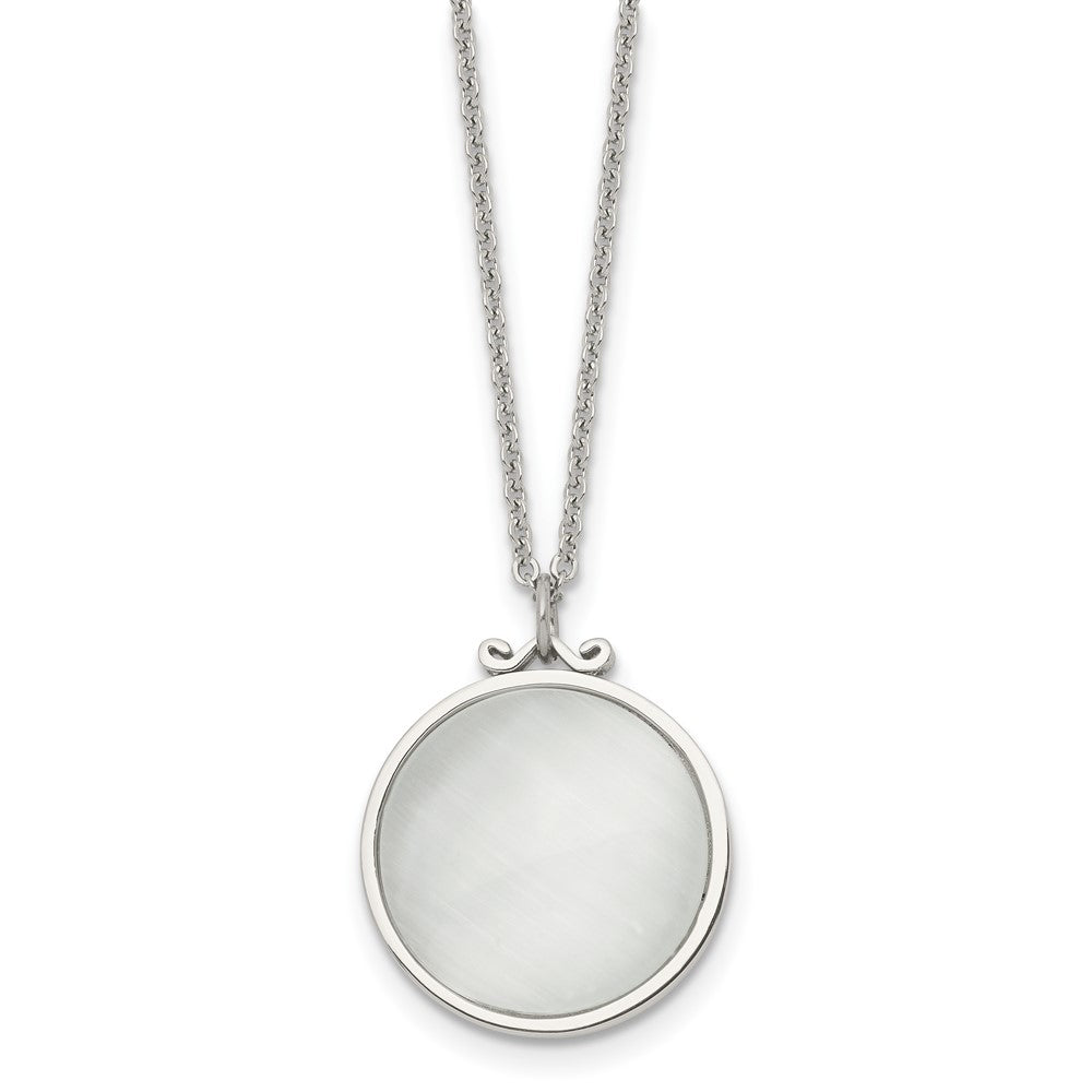 Stainless Steel Polished White Cat's Eye Reversible 18.25in Necklace, 18.25 mm