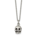 Stainless Steel Polished and Antiqued Skull 19in Necklace, 19 mm