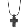 Stainless Steel Polished Black IP Black Crystal Cross w/2in ext Necklace, 17.75 mm