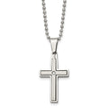 Chisel Stainless Steel Brushed and Polished .03 carat Diamond Cross Pendant on a 22 inch Ball Chain Necklace, 0.035 ct, 22 x 18 mm