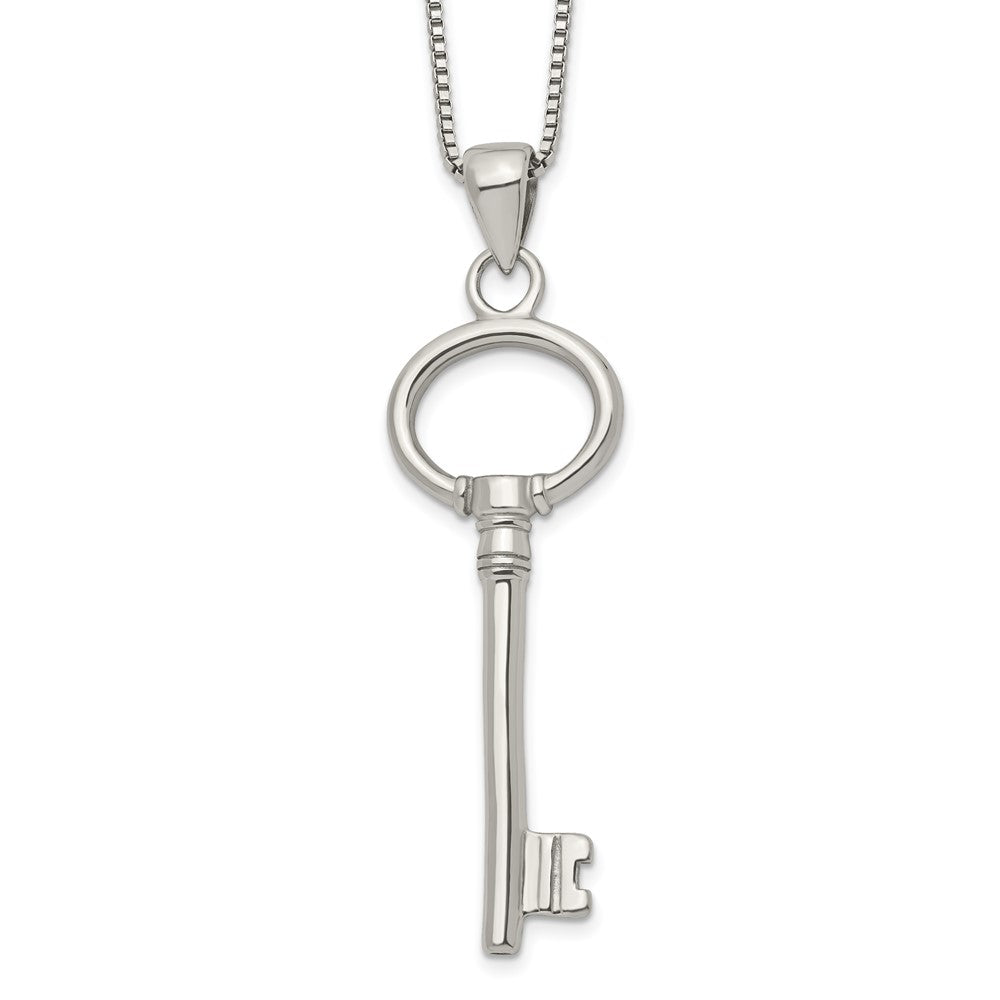 Chisel Stainless Steel Polished Key Pendant on a 20 inch Box Chain Necklace, 20 x 21.5 mm