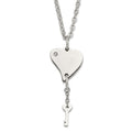 Stainless Steel Polished Heart with CZ and Key Dangle Necklace, 18 mm