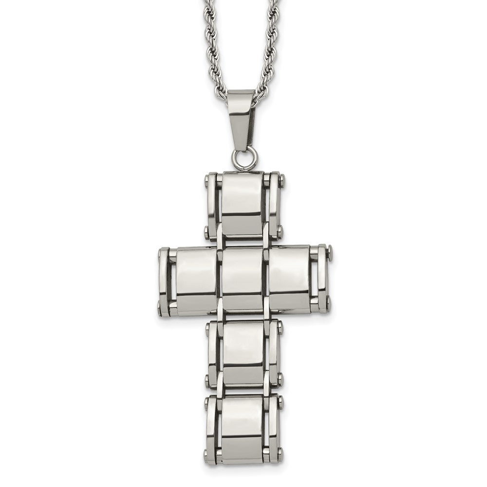 Chisel Stainless Steel Polished Moveable Cross 22 inch Rope Chain Necklace, 22 x 30.96 mm
