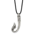 Chisel Stainless Steel Antiqued and Polished Hook Pendant on a 20 inch Black Leather Cord Necklace, 20 x 17.05 mm