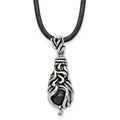 Chisel Stainless Steel Antiqued Polished and Textured Moveable Black Agate Pendant on a 20 inch Leather Cord Necklace, 20 x 15.45 mm