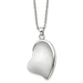 Stainless Steel Polished White Cat's Eye Heart 20in Necklace, 20 mm