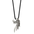 Chisel Stainless Steel Antiqued and Polished Wing Slide on a Black IP-plated 20 inch Box Chain Necklace, 20 x 26 mm