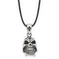 Chisel Stainless Steel Antiqued and Polished Moveable Skull Pendant on a 20 inch Leather Cord Necklace, 20 x 15 mm