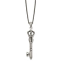 Stainless Steel Antiqued and Polished Crown Key 20in Necklace, 20 mm