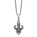 Chisel Stainless Steel Antiqued and Polished Fleur de lis Pendant on a 22 inch Curb Chain Necklace, 22 x 24 mm