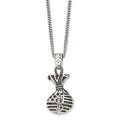 Chisel Stainless Steel Polished and Antiqued Money Bag Pendant on a 22 inch Curb Chain Necklace, 22 x 6.15 mm