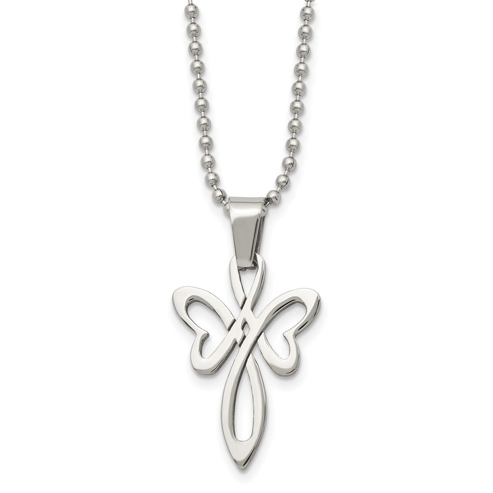 Chisel Stainless Steel Polished Fancy Cross Pendant on a 22 inch Ball Chain Necklace, 22 x 19 mm