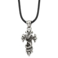 Chisel Stainless Steel Antiqued and Polished Snake on Cross Pendant on a 20 inch Leather Cord Necklace, 20 x 27.03 mm