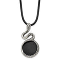 Chisel Stainless Steel Antiqued and Polished Enameled Snake Pednant on a 20 inch Leather Cord Necklace, 20 x 29.21 mm