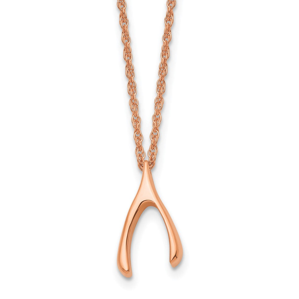 Stainless Steel Polished Rose IP-plated Wishbone 16in Necklace, 16 mm