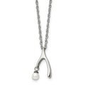 Stainless Steel Polished Wishbone Imitation Pearl 16in Necklace, 16 mm