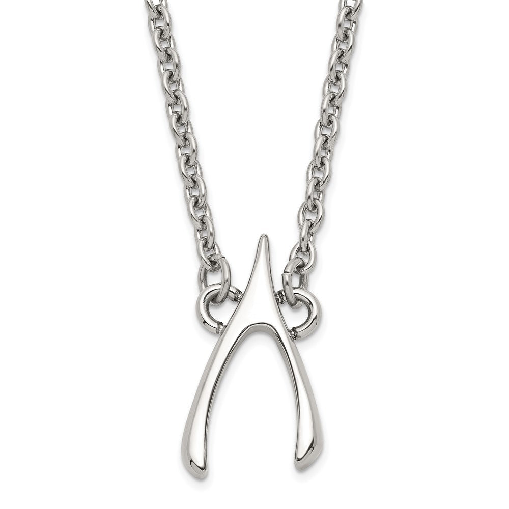 Stainless Steel Polished Wishbone Necklace, 15.75 mm