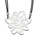 Stainless Steel Polished Flower w/Black Leather Cord Necklace, 19.25 mm