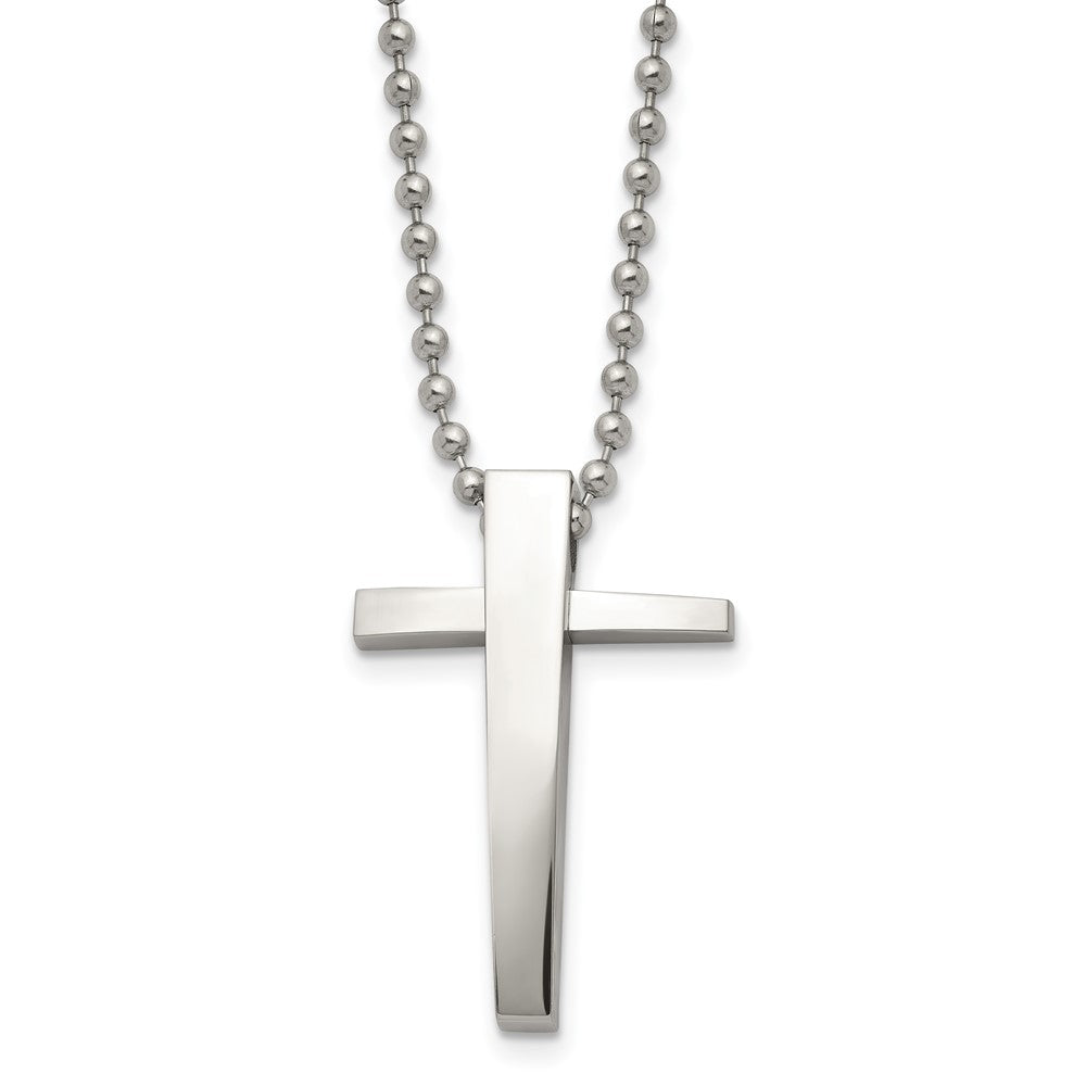 Chisel Stainless Steel Polished Cross Pendant on a 22 inch Ball Chain Necklace, 22 x 26 mm