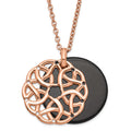 Stainless Steel and Rose IP-plated Polished Black Onyx Circle Necklace, 18 mm