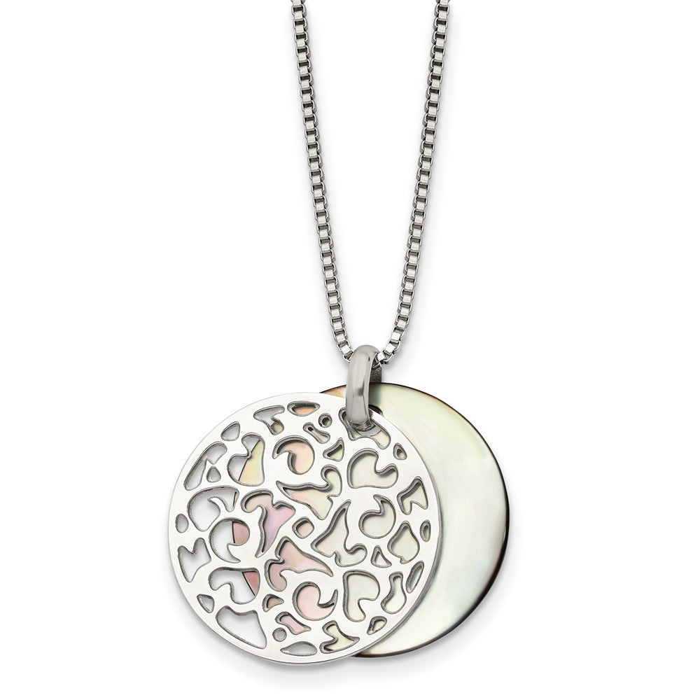 Stainless Steel Polished Mother of Pearl 18in Necklace, 18 mm