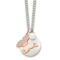 Stainless Steel Brushed & Polished Rose IP CZ Butterfly&FWC Pearl Necklace, 20 mm