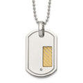 Chisel Stainless Steel Polished with 18k Gold Accent .01 carat Diamond Dog Tag on a 24 inch Ball Chain Necklace, 24 x 26 mm