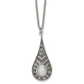 Stainless Steel Polished w/Marcasite and Cat's Eye 18in Necklace, 18 mm