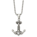 Chisel Stainless Steel Antiqued and Polished with CZ Anchor with Rope Pendant on a 20 inch Ball Chain Necklace, 20 x 26.93 mm