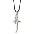 Stainless Steel Polished Pointed Cross 20in Leather Cord Necklace, 20 mm