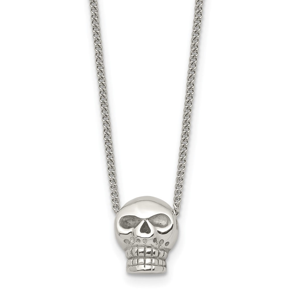Stainless Steel Polished Skull 16in Necklace, 16 mm
