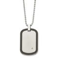 Chisel Stainless Steel Brushed with Black Carbon Fiber Inlay Edges and .01carat Diamond Dog Tag on a 24 inch Ball Chain Necklace, 24 x 28 mm