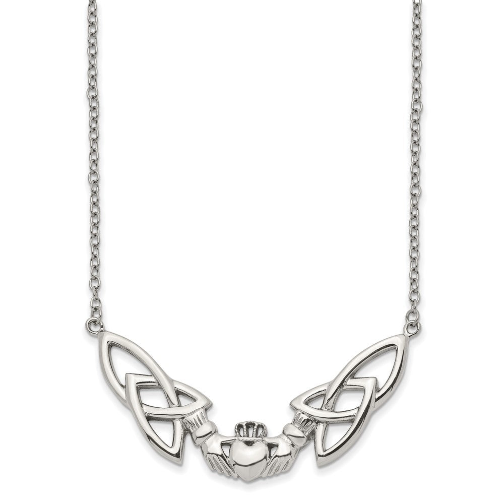 Stainless Steel Polished Claddagh 18in Necklace, 18 mm