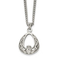 Chisel Stainless Steel Antiqued and Polished Claddagh Pendant on an 18 inch Curb Chain Necklace, 18 x 20.5 mm