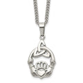 Chisel Stainless Steel Polished Trinity Knot and Claddagh Pendant on an 18 inch Curb Chain Necklace, 18 x 21.5 mm