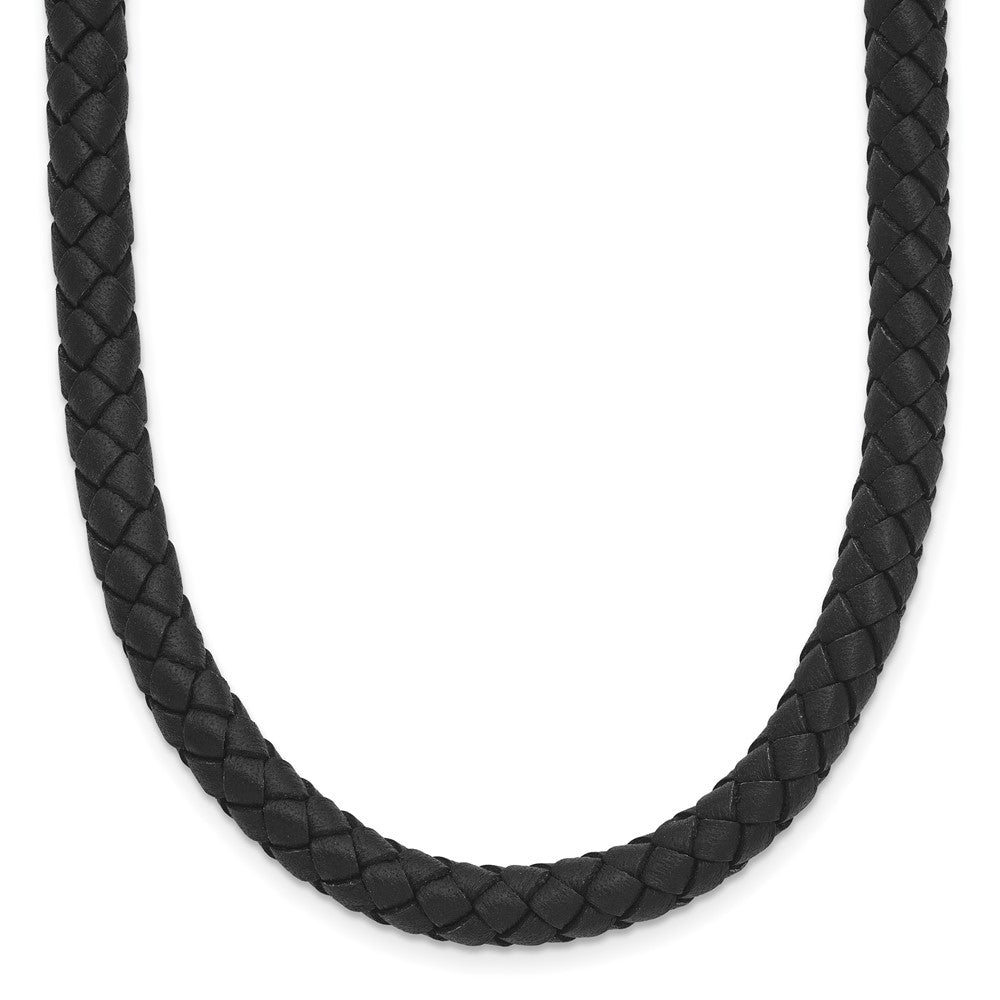 Chisel Stainless Steel Polished Woven Black Leather 19.5 inch Necklace, 19.5 x 6 mm