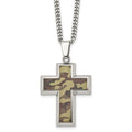 Chisel Stainless Steel Polished Printed Brown Camo Under Rubber Cross Pendant on a 22 inch Curb Chain Necklace, 22 x 22.94 mm