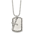 Chisel Stainless Steel Antiqued Brushed and Polished 2 Piece Textured Cross Dog Tag on a 22 inch Ball Chain Necklace, 22 x 30.08 mm