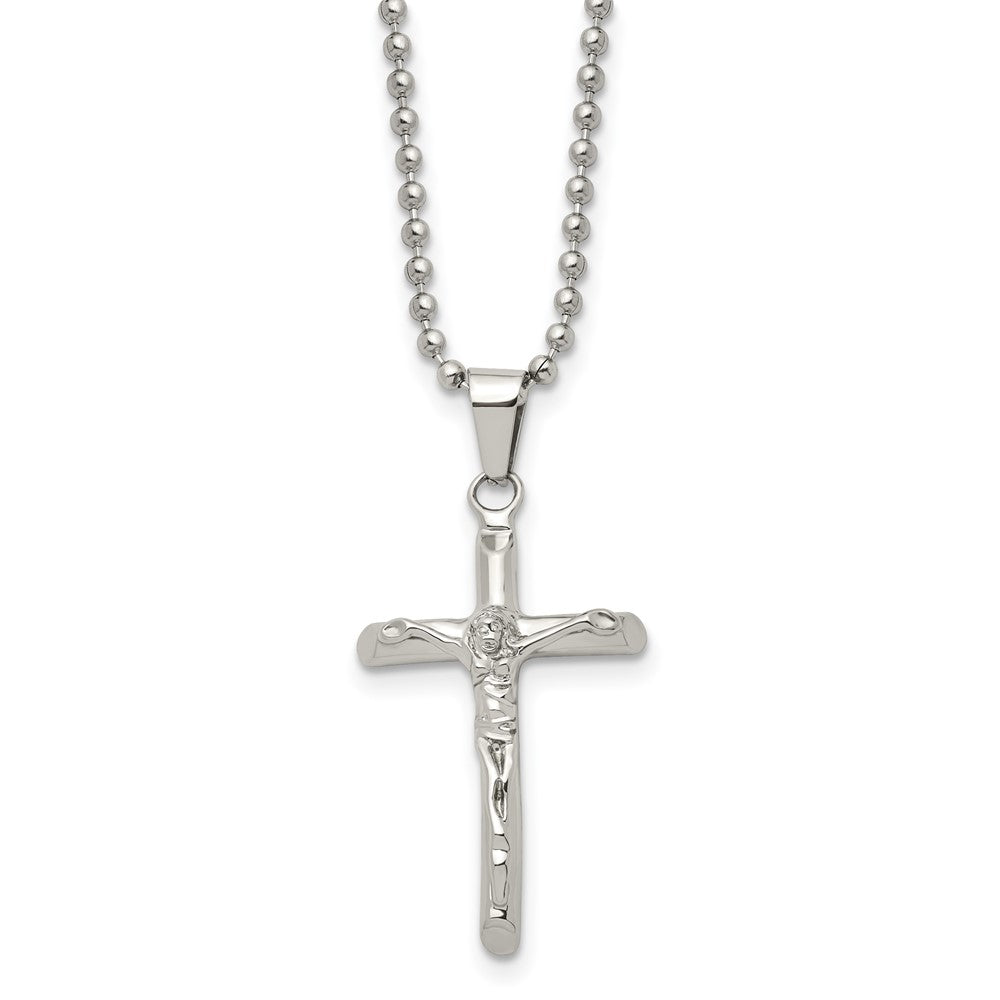 Chisel Stainless Steel Polished Crucifix Pendant on a 20 inch Ball Chain Necklace, 20 x 19.91 mm