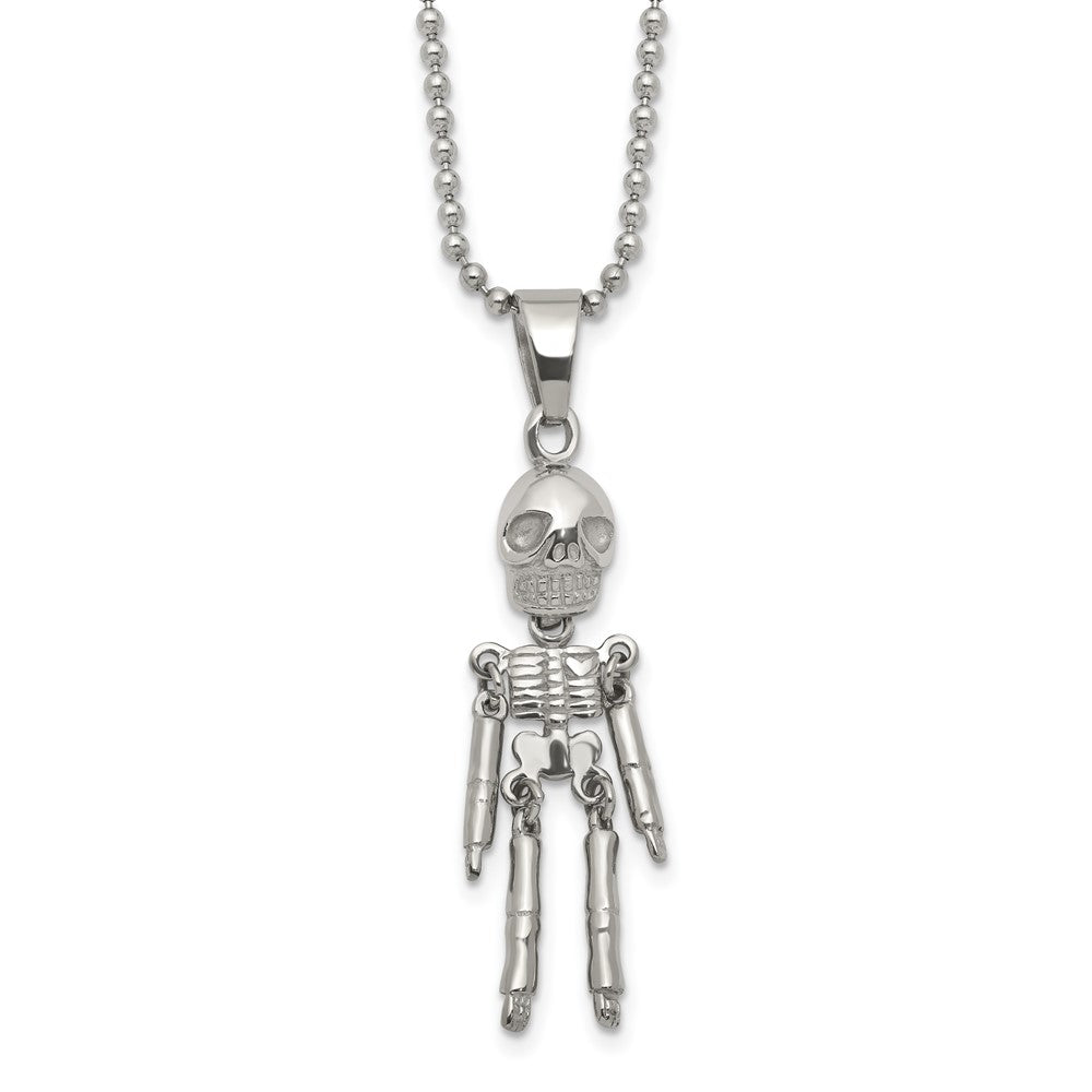 Chisel Stainless Steel Polished Moveable Skeleton Pendant on a 22 inch Ball Chain Necklace, 22 x 14 mm