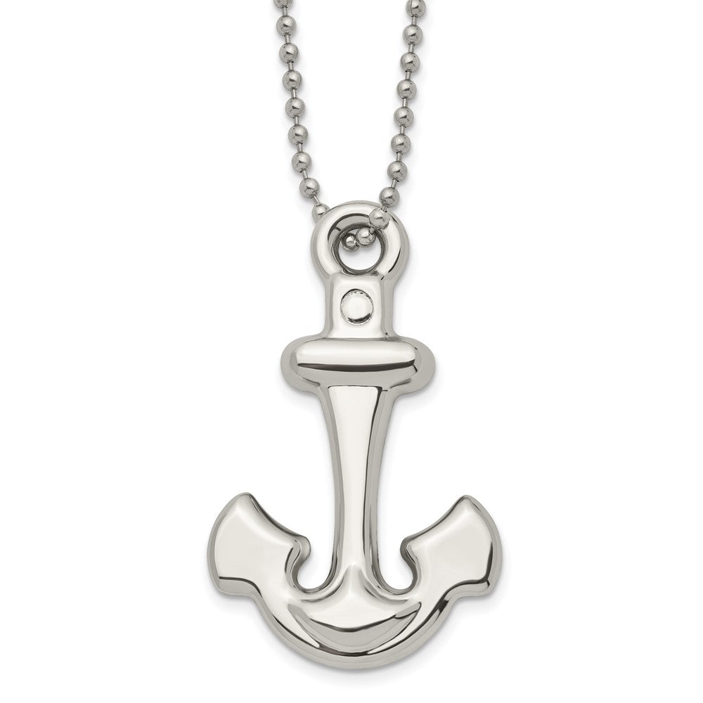 Chisel Stainless Steel Polished Hollow Anchor Pendant on a 22 inch Ball Chain Necklace, 22 x 33.2 mm
