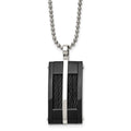 Stainless Steel  20in Polished Black IP-plated w/Cable Rectangle Necklace, 20 mm