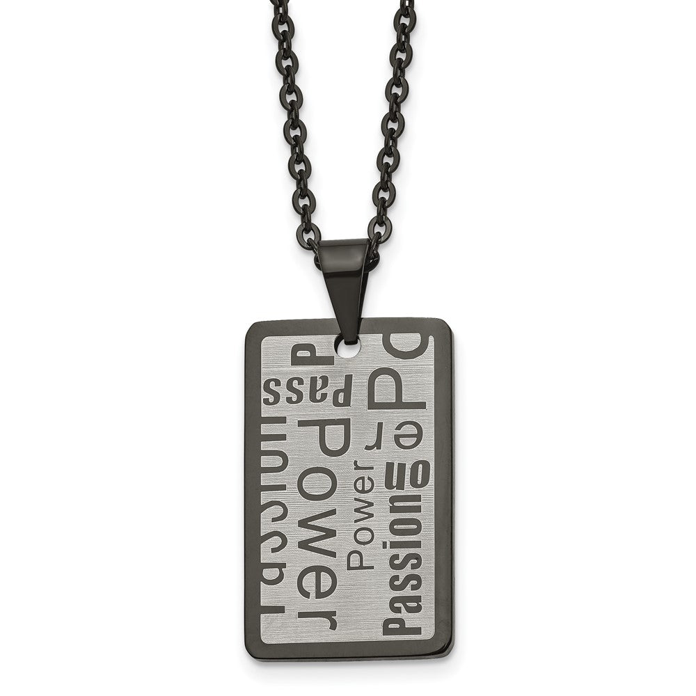 Chisel Stainless Steel Brushed and Polished Black IP-plated Power and Passion Pendant on a 22 inch Cable Chain Necklace, 22 x 20 mm
