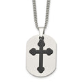 Chisel Stainless Steel Brushed and Polished Black IP-plated 2 Piece Cross and Dog Tag on a 22 inch Curb Chain Necklace, 22 x 21 mm