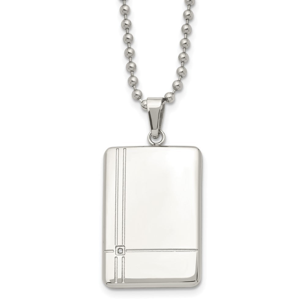 Chisel Stainless Steel Polished with CZ Dog Tag on a 22 inch Ball Chain Necklace, 22 x 21.9 mm